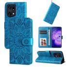 For OPPO Find X5 Embossed Sunflower Leather Phone Case(Blue) - 1