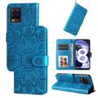 For OPPO Find X5 Pro Embossed Sunflower Leather Phone Case(Blue) - 1