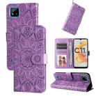 For OPPO Realme C11 2021 / C20 Embossed Sunflower Leather Phone Case(Purple) - 1