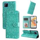 For OPPO Realme C11 2021 / C20 Embossed Sunflower Leather Phone Case(Green) - 1