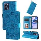For OPPO Realme C35 4G / Narzo 50A Prime Embossed Sunflower Leather Phone Case(Blue) - 1