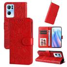 For OPPO Reno7 Pro 5G Embossed Sunflower Leather Phone Case(Red) - 1