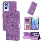 For OPPO Reno7 Pro 5G Embossed Sunflower Leather Phone Case(Purple) - 1