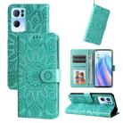 For OPPO Reno7 Pro 5G Embossed Sunflower Leather Phone Case(Green) - 1