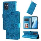 For OPPO Reno7 SE Embossed Sunflower Leather Phone Case(Blue) - 1