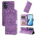For OPPO Reno7 SE Embossed Sunflower Leather Phone Case(Purple) - 1
