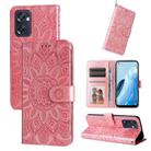 For OPPO Reno7 SE Embossed Sunflower Leather Phone Case(Rose Gold) - 1