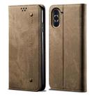 For Xiaomi Poco C40 Global Denim Texture Casual Style Horizontal Flip Leather Case(Khaki) - 1