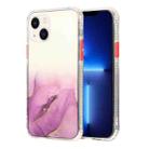 For iPhone 14 Plus Marble Pattern Glittery Powder Shockproof TPU + Acrylic Phone Case (Purple) - 1