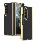 For Samsung Galaxy Z Fold4 GKK Electroplating Leather Surface Phone Case(Gold Black) - 1