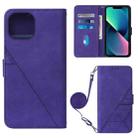 For iPhone 14 Crossbody 3D Embossed Flip Leather Phone Case (Purple) - 1