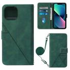 For iPhone 14 Crossbody 3D Embossed Flip Leather Phone Case (Dark Green) - 1