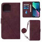 For iPhone 14 Crossbody 3D Embossed Flip Leather Phone Case (Wine Red) - 1