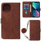 For iPhone 14 Plus Crossbody 3D Embossed Flip Leather Phone Case (Brown) - 1