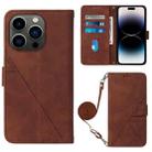 For iPhone 14 Pro Crossbody 3D Embossed Flip Leather Phone Case(Brown) - 1