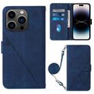 For iPhone 14 Pro Crossbody 3D Embossed Flip Leather Phone Case(Blue) - 1