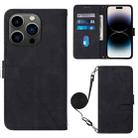 For iPhone 14 Pro Crossbody 3D Embossed Flip Leather Phone Case(Black) - 1