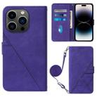 For iPhone 14 Pro Crossbody 3D Embossed Flip Leather Phone Case(Purple) - 1