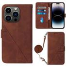 For iPhone 14 Pro Max Crossbody 3D Embossed Flip Leather Phone Case (Brown) - 1