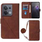 For OPPO Reno8 Crossbody 3D Embossed Flip Leather Phone Case(Brown) - 1