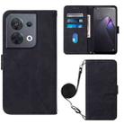 For OPPO Reno8 Crossbody 3D Embossed Flip Leather Phone Case(Black) - 1