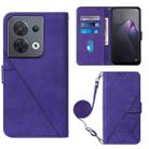 For OPPO Reno8 Crossbody 3D Embossed Flip Leather Phone Case(Purple) - 1