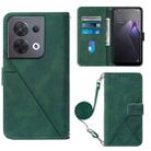 For OPPO Reno8 Crossbody 3D Embossed Flip Leather Phone Case(Dark Green) - 1