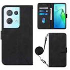 For OPPO Reno8 Pro Crossbody 3D Embossed Flip Leather Phone Case(Black) - 1