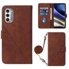 For Motorola Moto G52j 5G Crossbody 3D Embossed Flip Leather Phone Case(Brown) - 1