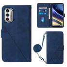 For Motorola Moto G52j 5G Crossbody 3D Embossed Flip Leather Phone Case(Blue) - 1