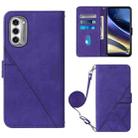 For Motorola Moto G52j 5G Crossbody 3D Embossed Flip Leather Phone Case(Purple) - 1
