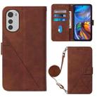 For Motorola Moto E32 Crossbody 3D Embossed Flip Leather Phone Case(Brown) - 1