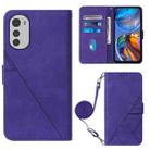 For Motorola Moto E32 Crossbody 3D Embossed Flip Leather Phone Case(Purple) - 1