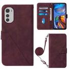 For Motorola Moto E32 Crossbody 3D Embossed Flip Leather Phone Case(Wine Red) - 1