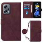 For Xiaomi Redmi Note 11T Pro Crossbody 3D Embossed Flip Leather Phone Case(Wine Red) - 1