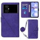 For Xiaomi Poco M4 5G Crossbody 3D Embossed Flip Leather Phone Case(Purple) - 1