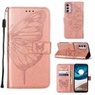 For Motorola Moto G42 Embossed Butterfly Flip Leather Phone Case(Rose Gold) - 1