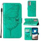 For Motorola Moto G42 Embossed Butterfly Flip Leather Phone Case(Green) - 1