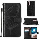 For Motorola Moto G42 Embossed Butterfly Flip Leather Phone Case(Black) - 1