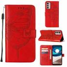 For Motorola Moto G42 Embossed Butterfly Flip Leather Phone Case(Red) - 1