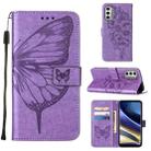 For Motorola Moto G52j 5G Embossed Butterfly Flip Leather Phone Case(Purple) - 1