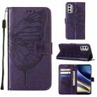 For Motorola Moto G52j 5G Embossed Butterfly Flip Leather Phone Case(Dark Purple) - 1