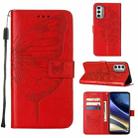 For Motorola Moto G52j 5G Embossed Butterfly Flip Leather Phone Case(Red) - 1