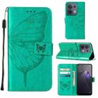 For OPPO Reno8 Embossed Butterfly Flip Leather Phone Case(Green) - 1