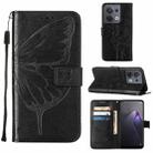 For OPPO Reno8 Embossed Butterfly Flip Leather Phone Case(Black) - 1