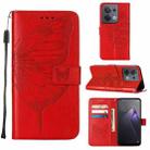 For OPPO Reno8 Embossed Butterfly Flip Leather Phone Case(Red) - 1