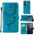 For OPPO Reno8 Embossed Butterfly Flip Leather Phone Case(Blue) - 1