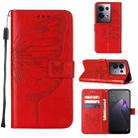 For OPPO Reno8 Pro Embossed Butterfly Flip Leather Phone Case(Red) - 1