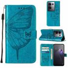 For OPPO Reno8 Pro Embossed Butterfly Flip Leather Phone Case(Blue) - 1
