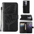 For OPPO Reno8 Pro+ Embossed Butterfly Flip Leather Phone Case(Black) - 1